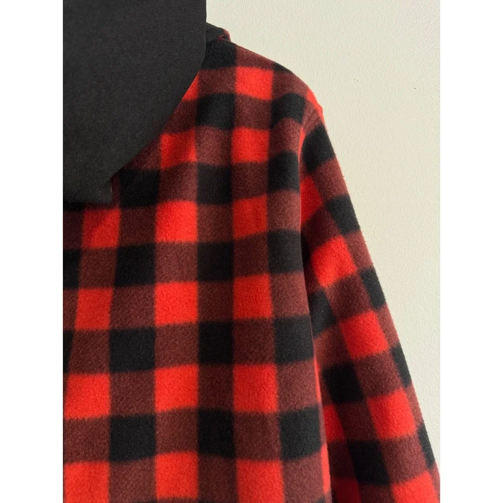 Buffalo Outdoors Hooded Fleece Shirt Jacket Men L Red Buffalo Plaid Sherpa Lined